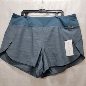 NEW Athleta Run With It Textured 3.5" Shorts Womens 2XL Zip Pocket‎ Blue